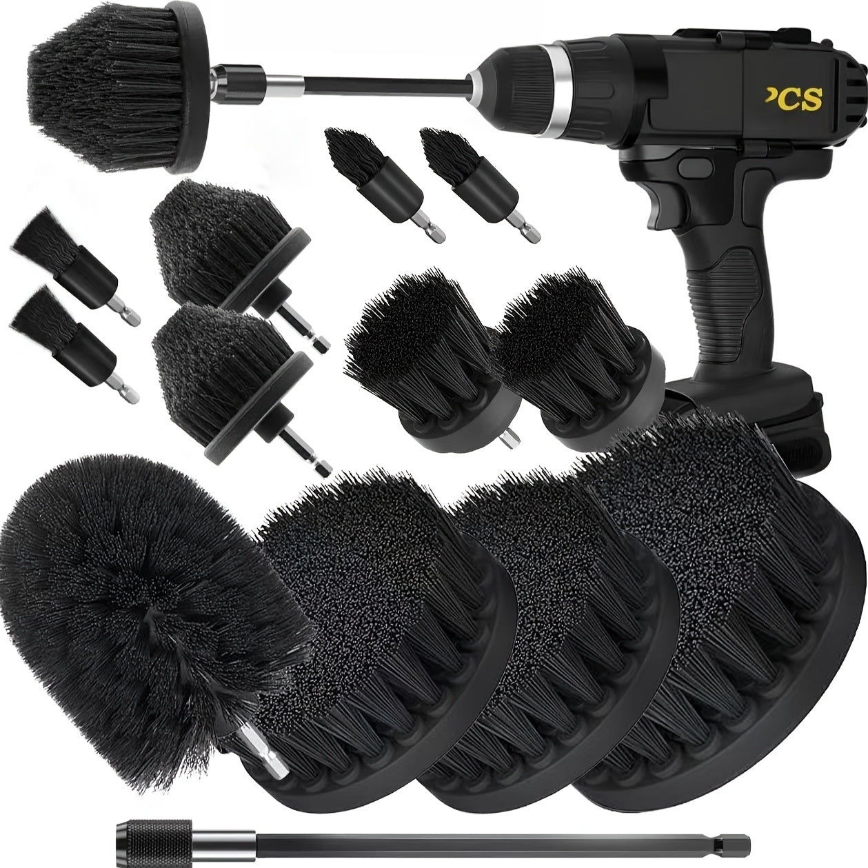 34561013pcs Black multipurpose cleaning brush set with extensions electric drill brush setsuitable for cars boats furniture kitchens bathrooms and more household cleaning sets excluding electric drills