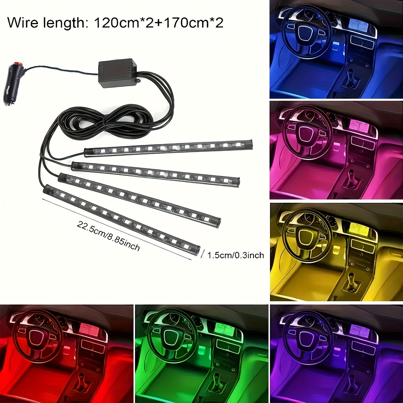 Car Foot Atmosphere Light Strip DC12V 16 Million Colors Music Mode Car Plug Powered No Battery Required Universal Fit Neon Light Kit for Motor Vehicles Enhance Driving Experience with Color Changing Functionality