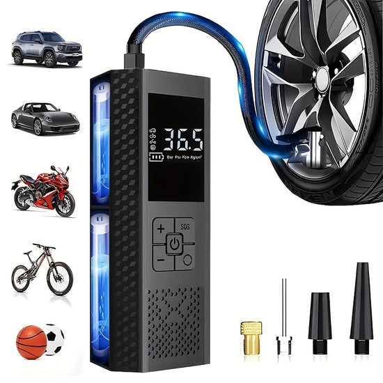Portable Tire Inflator Air Compressor 150 PSI Car Tire Pump with Tire Pressure Gauge LED 3x Fast OneTouch Smart Cordless Tire Pump Suitable for Cars Motorcycles Bicycles Balls Etc