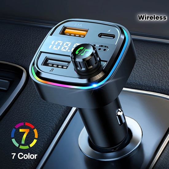 Wireless Car FM Transmitter TypeC Dual USB Ambient Player MP3 Car Charger Colorful Ambient Light Phone Hands Free Car Accessory