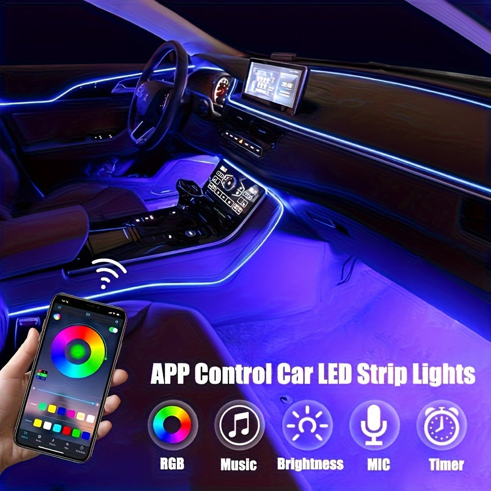 276inch LED Neon Light Strip with APP Control Ambient Lighting Kit 8Color Fiber Optic Car Neon Light Music Sync RGB 5in1 Suitable for CarPartyCarnival Decoration Lights