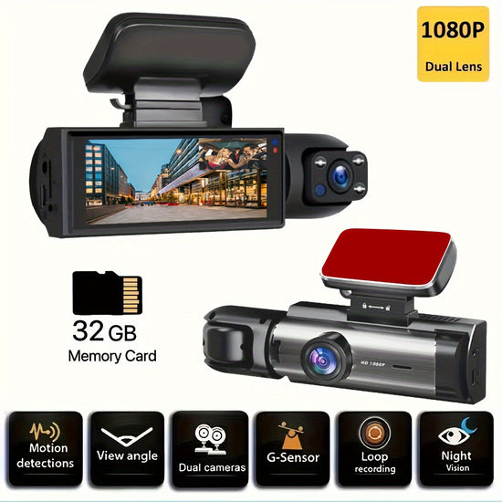 1080P Dual Lens Dash Cam for Vehicles Front And Interior Car Camera Featuring IR Night Vision Loop Recording Wide Angle DVR with 803 cm IPS Display Dual Camera Dashboard Video Recorder
