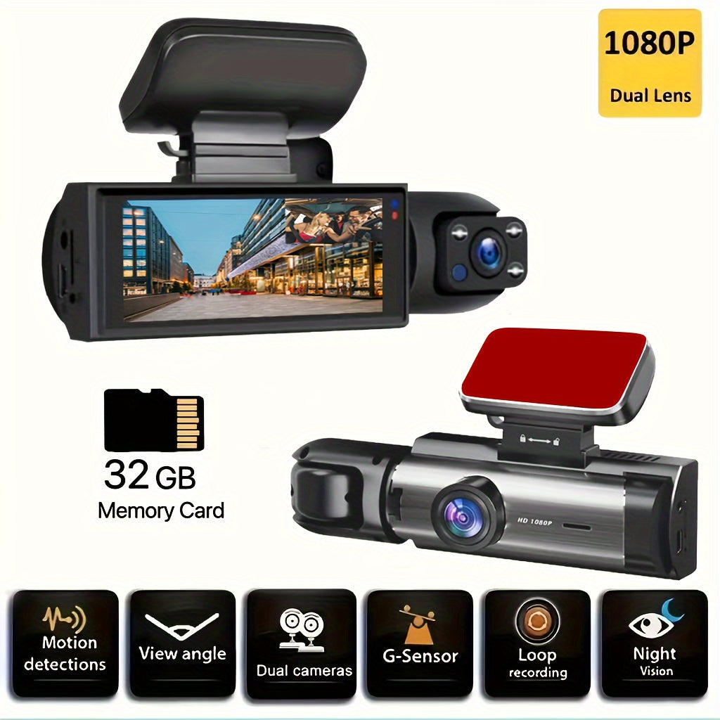 1080P Dual Lens Dash Cam for Vehicles Front And Interior Car Camera Featuring IR Night Vision Loop Recording Wide Angle DVR with 803 cm IPS Display Dual Camera Dashboard Video Recorder