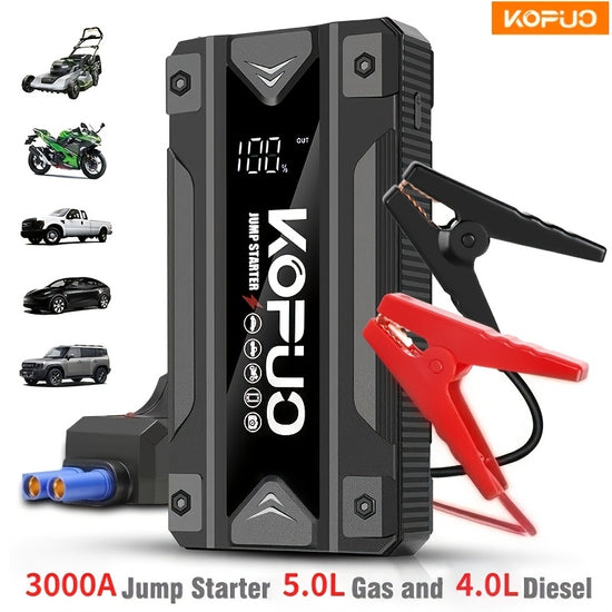 3000A Car Jump Starter Battery Pack for 5L Gasoline And 4L Diesel Engines 12V Portable Jump Box with UsbPower BankDual OutputLed Light Includes Car Charger