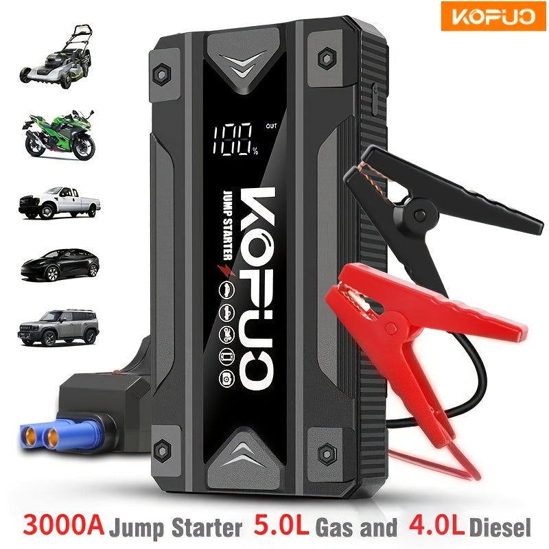 3000A Car Jump Starter Battery Pack for 5L Gasoline And 4L Diesel Engines 12V Portable Jump Box with UsbPower BankDual OutputLed Light Includes Car Charger