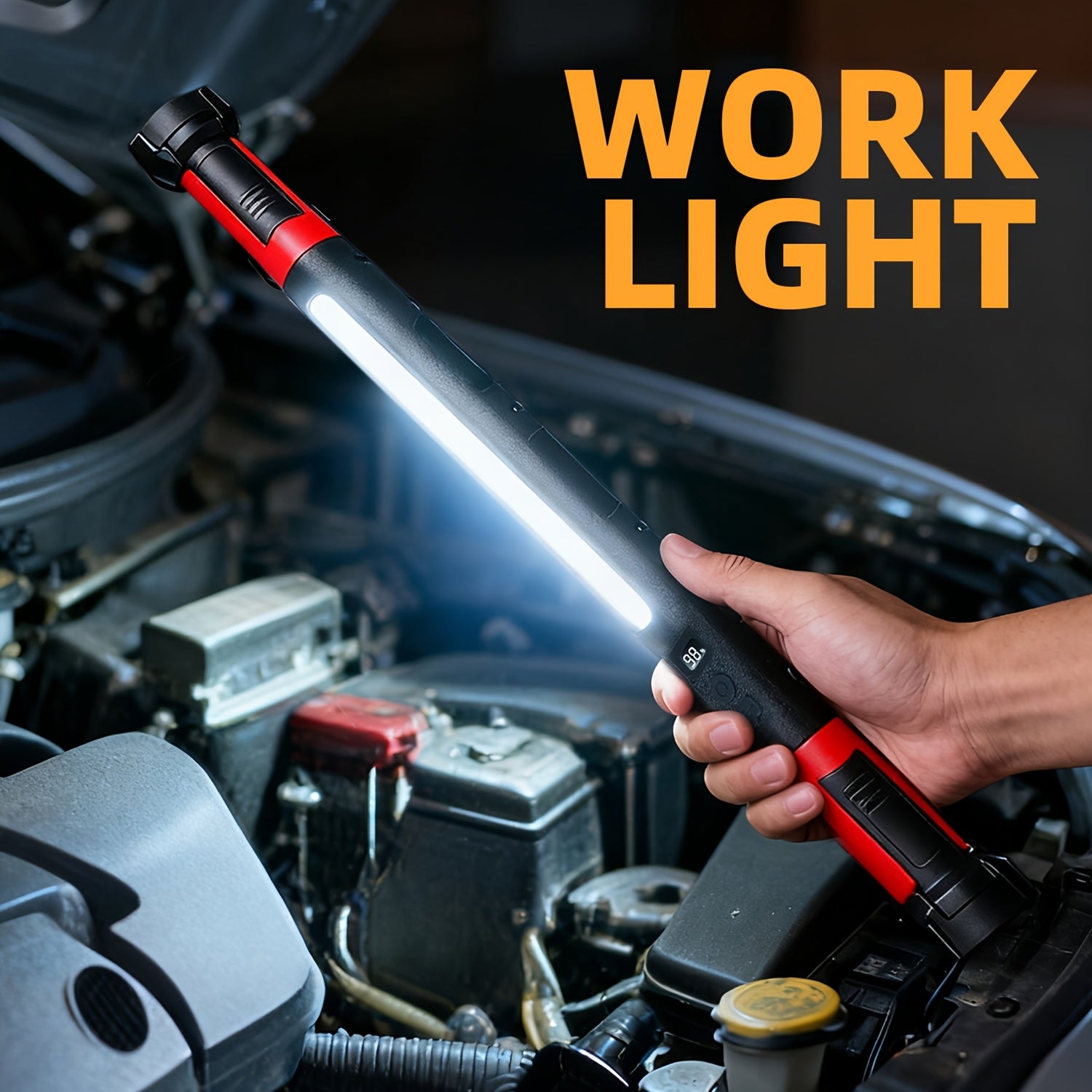 1pc Rechargeable 360Degree Rotating COB Work Light Portable 4Function Car Repair Lamp with Clip Featuring a Hook Emergency Light Handheld Flashlight Red Light Magnetic Strip Light Suitable for Car Hoods And Camping