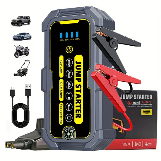22200mWh Car Jump Starter with Dual USB Output Fast Charging Flashlight  Compass Rechargeable Polymer Lithium Battery Booster Suitable for 50L Gasoline  30L Diesel Engines Includes Smart Safety Clamp Instant Safe Start Multiple Protections