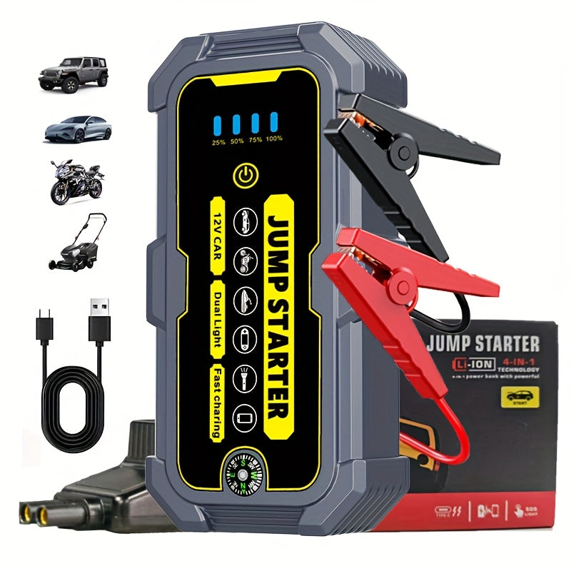 22200mWh Car Jump Starter with Dual USB Output Fast Charging Flashlight  Compass Rechargeable Polymer Lithium Battery Booster Suitable for 50L Gasoline  30L Diesel Engines Includes Smart Safety Clamp Instant Safe Start Multiple Protections